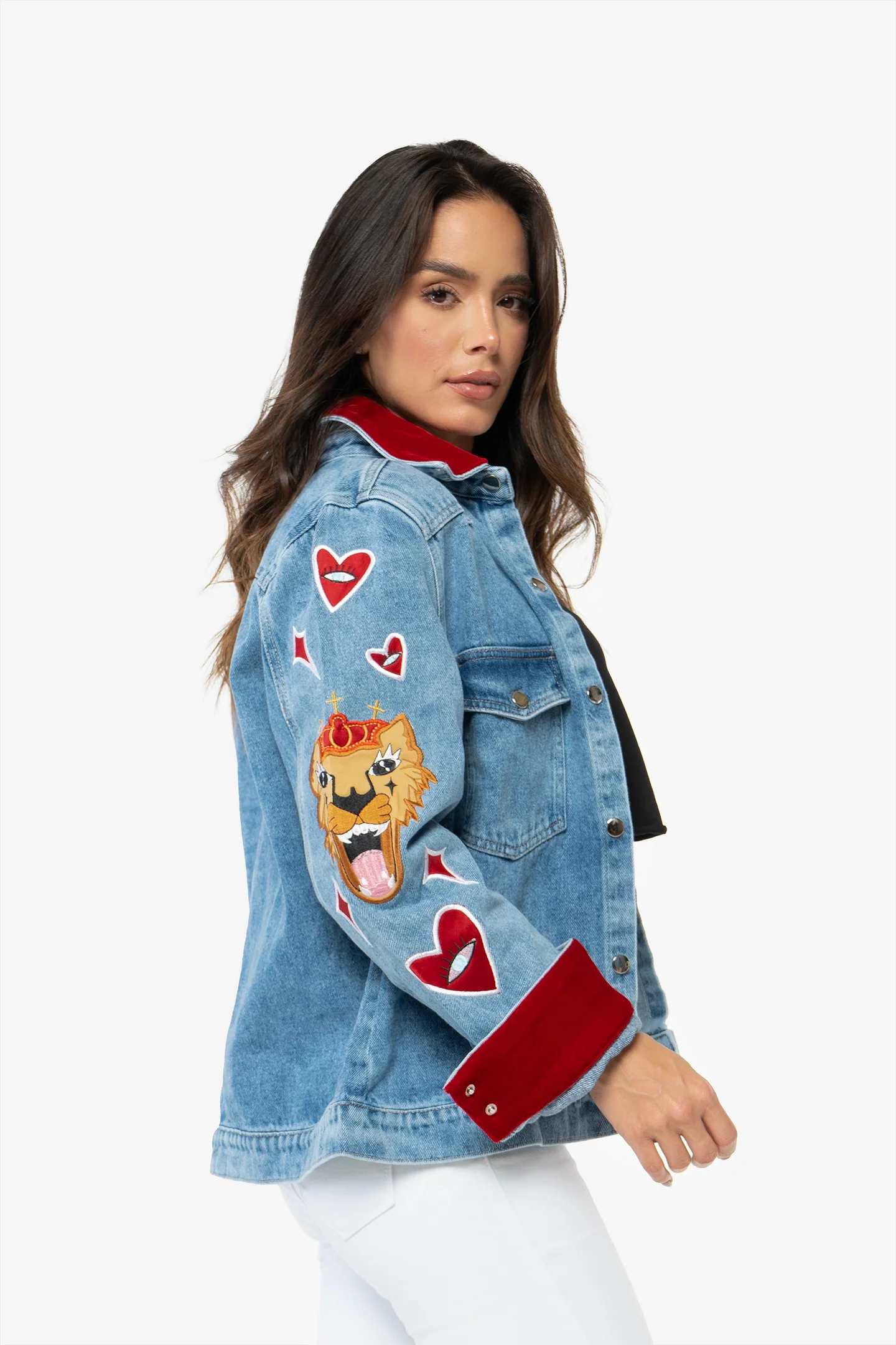 Chaqueta jeans y tela dama